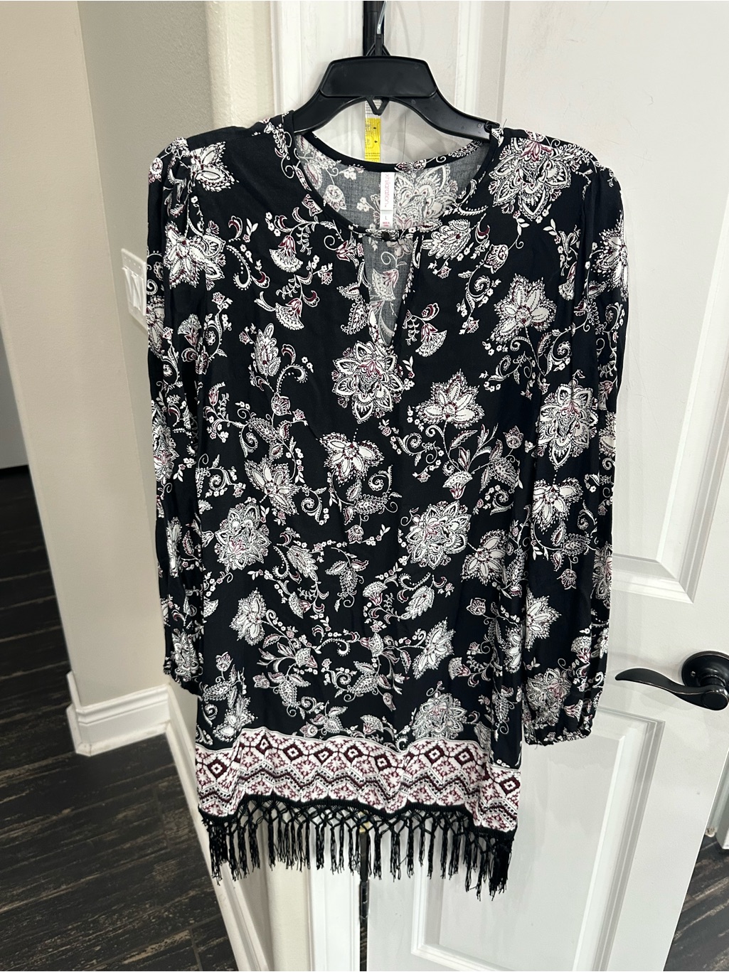 Xhilaration Black Floral Fringe Tunic Dress
